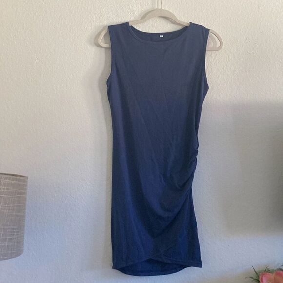 Summer Side Ruched Tank Dress Navy Blue size Small - Picture 1 of 5